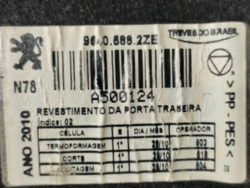 Carpete Tampa Traseira Xsara Picasso 1.6 2010 96405882ze