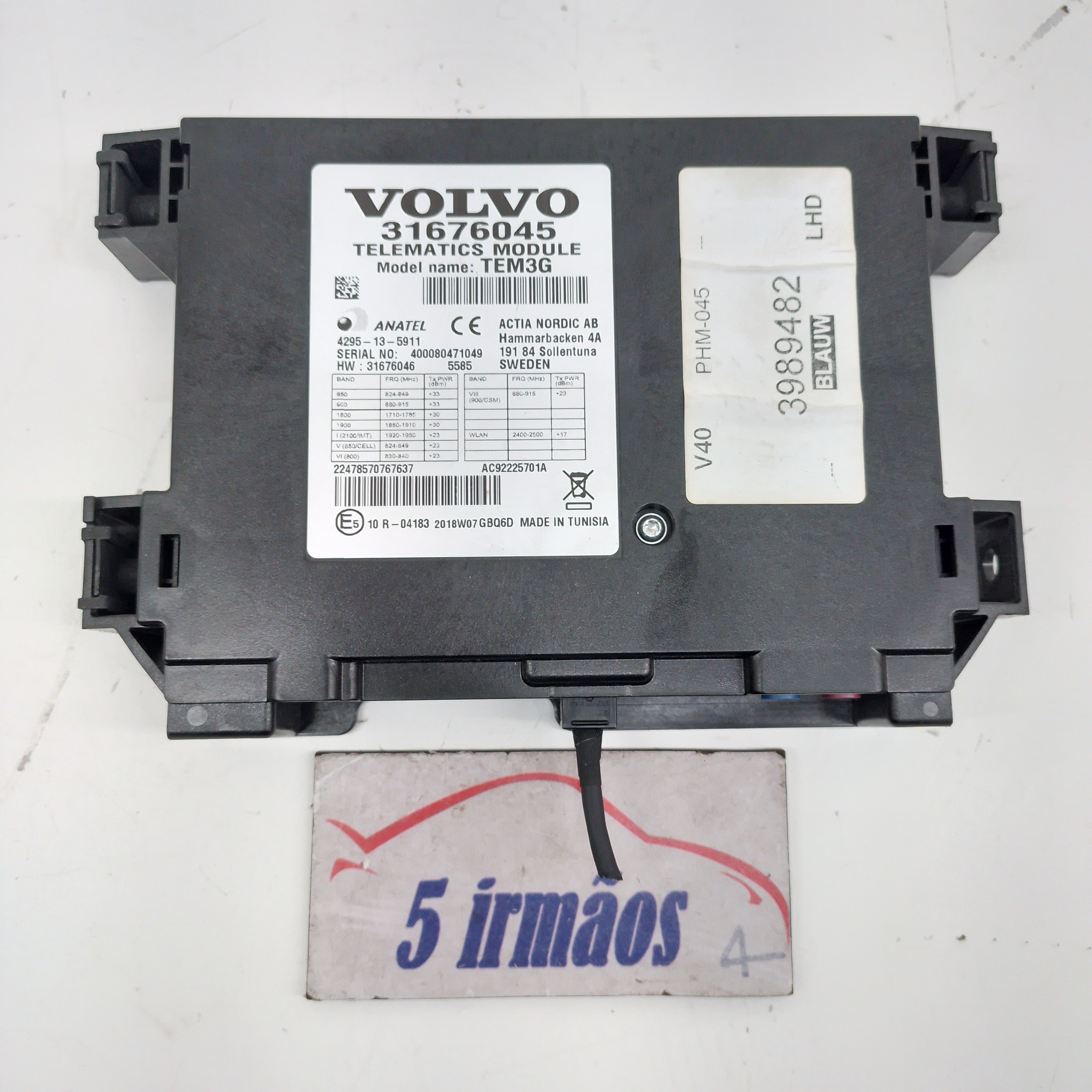 Módulo Sos Volvo V40 T4 2.0 Turbo 2018 / 2019 N31676045