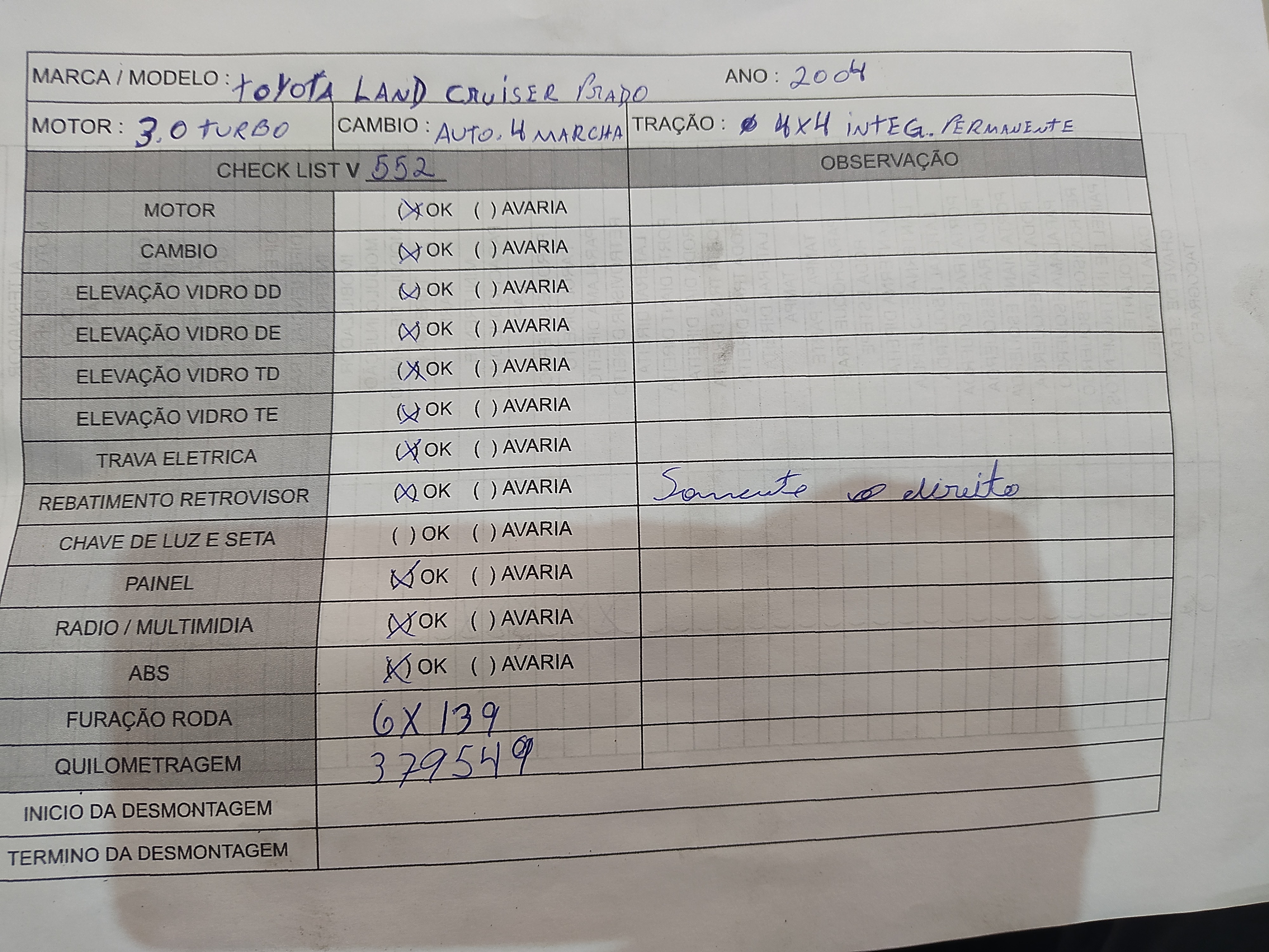 Toyota land cruiser prado 3.0 2004 v552 informações gerais