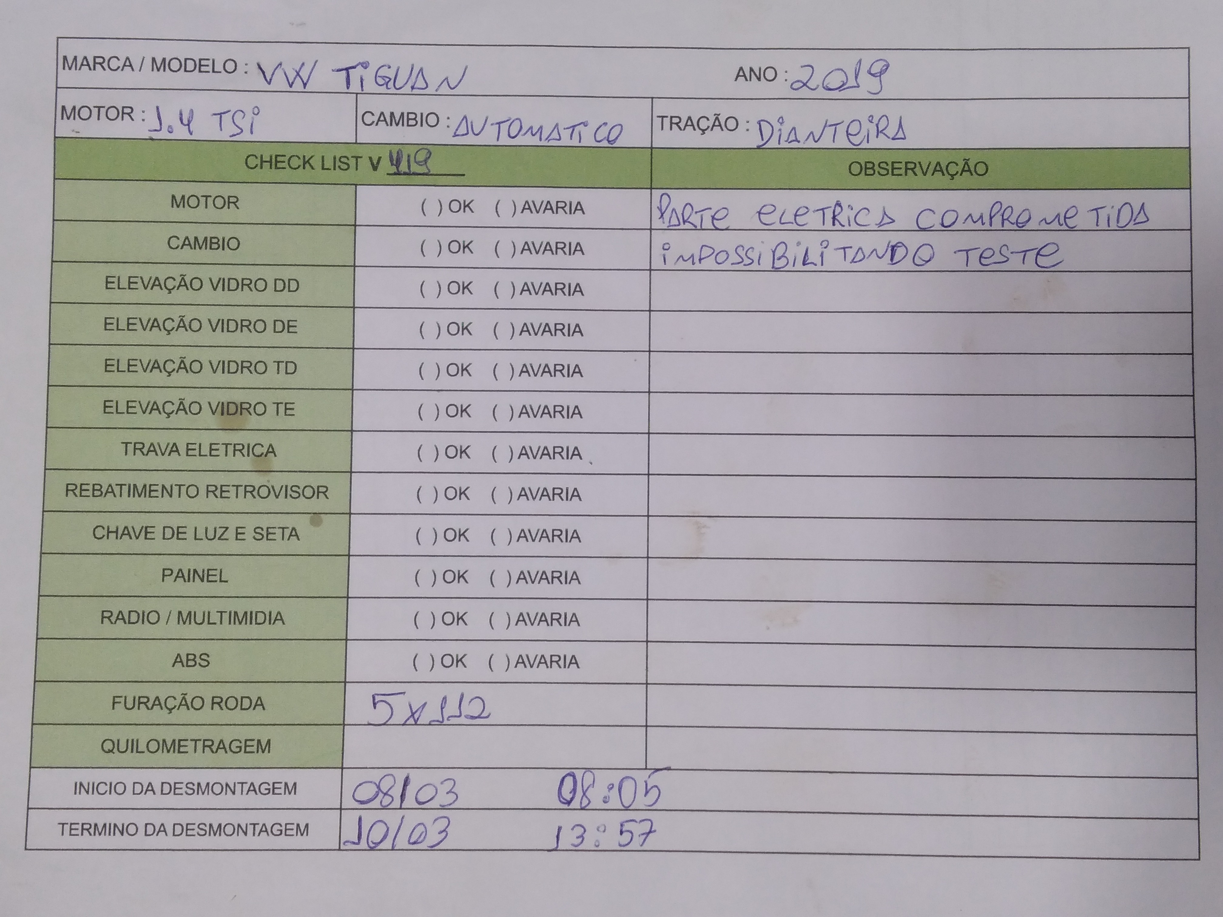 Sucata vw Tiguan tsi 1.4 2019 v419 informações gerais 1