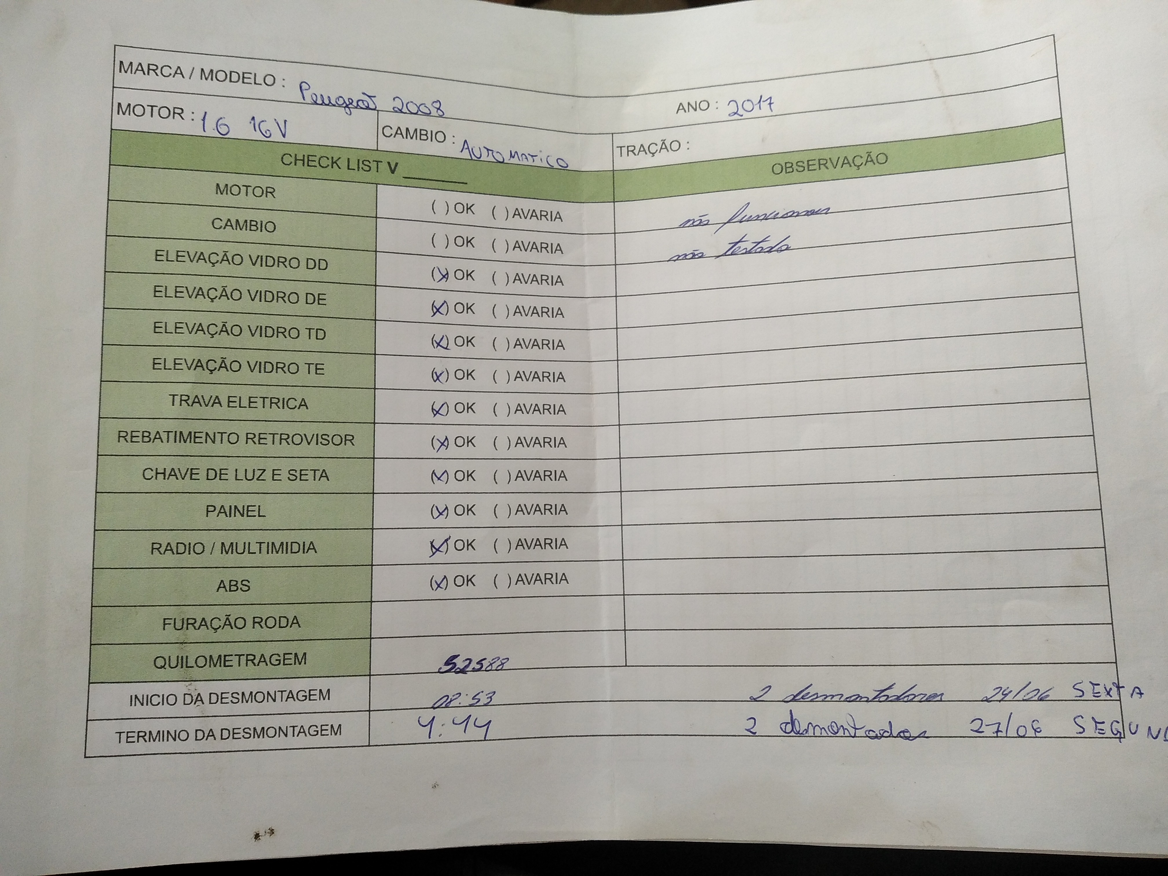 Sucata Peugeot 2008 1.6 16v 2017 v437 informações gerais 1