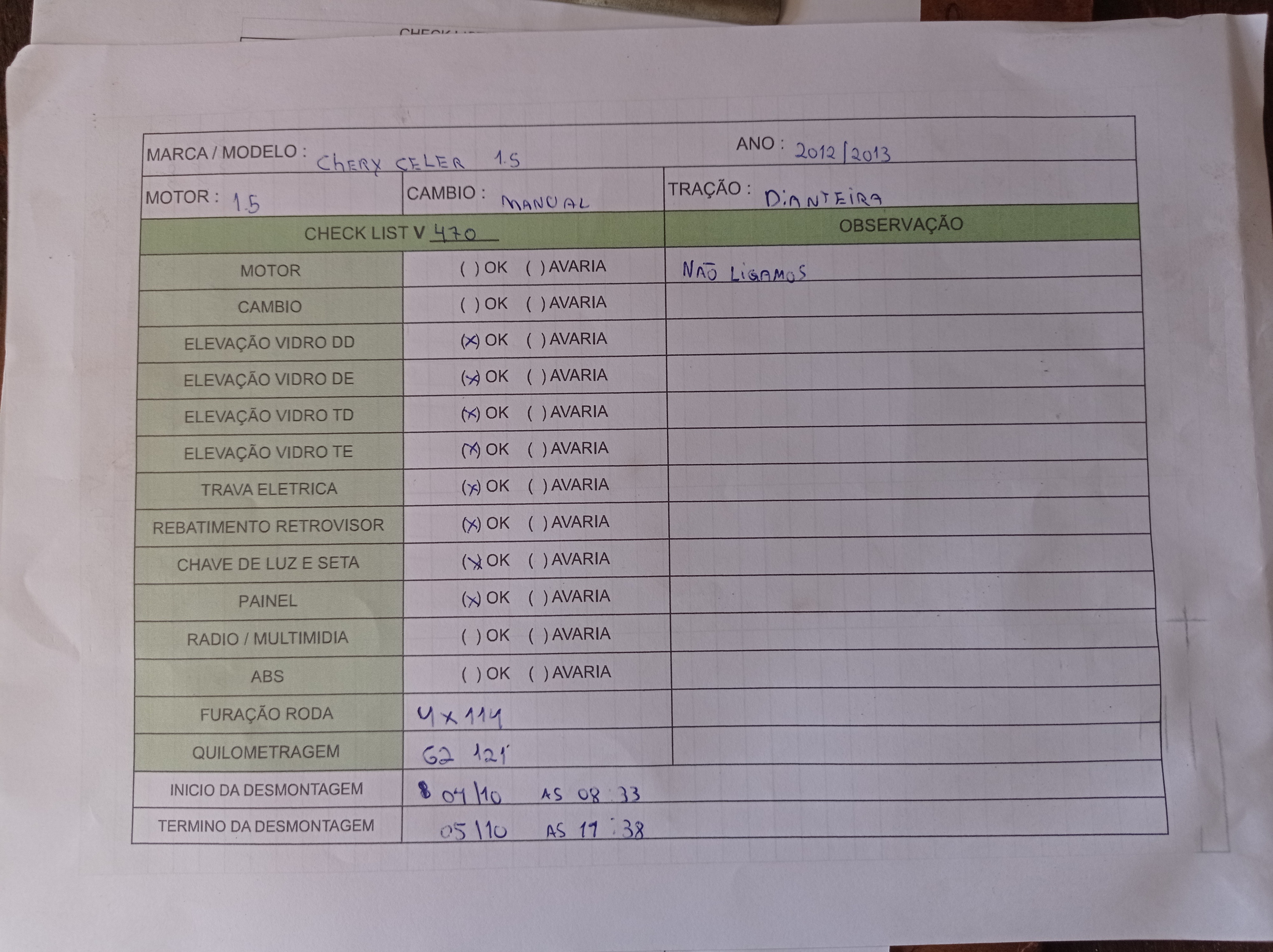 Sucata Chery celer 1.5 2013 informações gerais